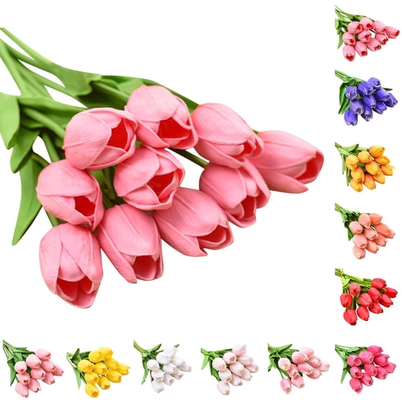 Fake Artificial Tulips, Pu, 14 in Stems, Light Pink Blooms, Wedding Decorations for Home Party, Pink and Green Party Decorations, Green Decorations for Party, Party Table