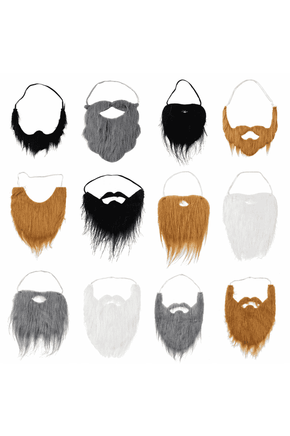Fake Beards 12 Pcs - Funny False Mustaches Beard with Adjustable Elastic Rope for Costume Halloween Cosplay Supplies