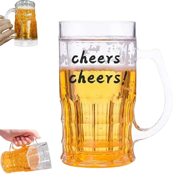 Fake Beer Glasses, 400ml Double Layer Funny Beer Stein, Fake Double Beer Mugs with Handles Mezzanine, Realistic Beer Mug Creative Model Mugs Cups for Halloween Bar Beverages Prank