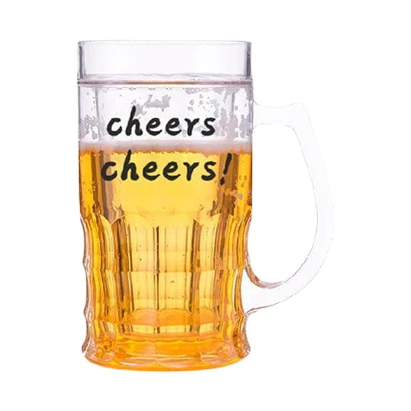 Fake Beer Glasses, Double Walled Beer Mug HandleResuable Beer Drinking Cups, Plastic Fake Beer Bottle with Handles Cup for Bars Beverages, Prank and Parties Beer