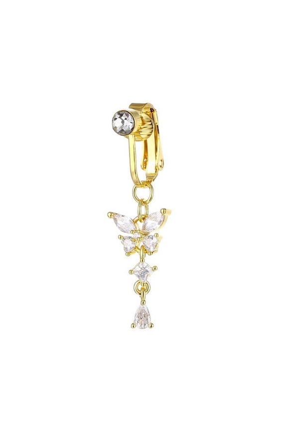 Fake Belly Piercing Fake Belly , Button Clip On Belly Button Rings Fake Belly Rings Clip, Butterfly Dangle Piercing Clip for Women, Birthday, Christmas Jewelry Gifts