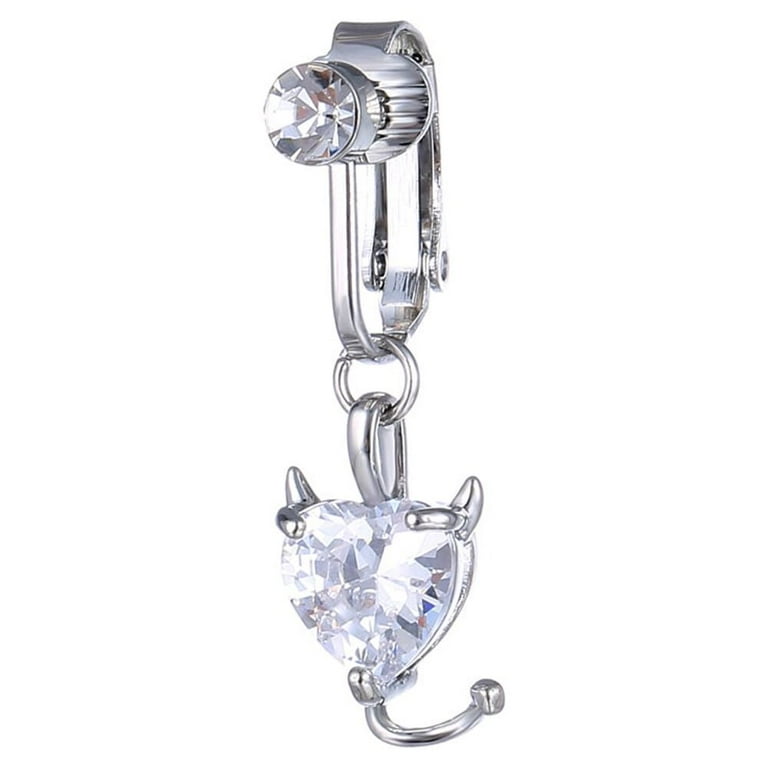 Fake Belly Ring Zircon Inlaid Dangle Belly Button Ring No Punching