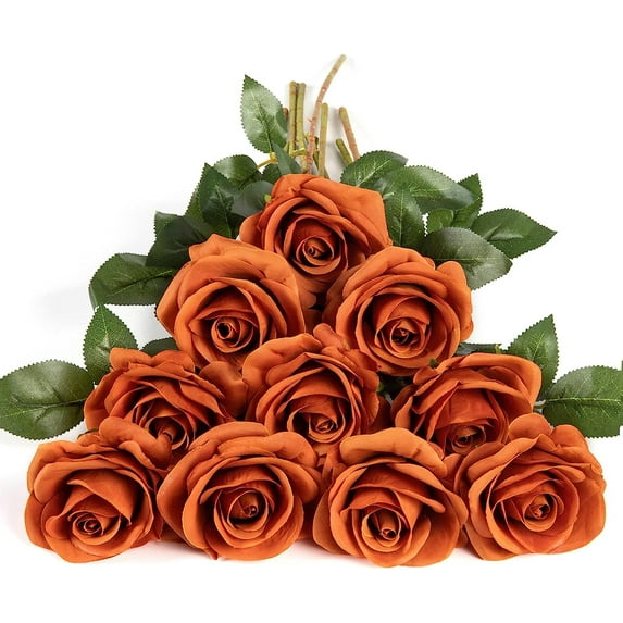 Fake Black Roses Artificial Silk Flowers Faux Rose Flower Long Stems Bouquet for Arrangement Wedding Centerpiece Party Home Kitchen Decor (Black)