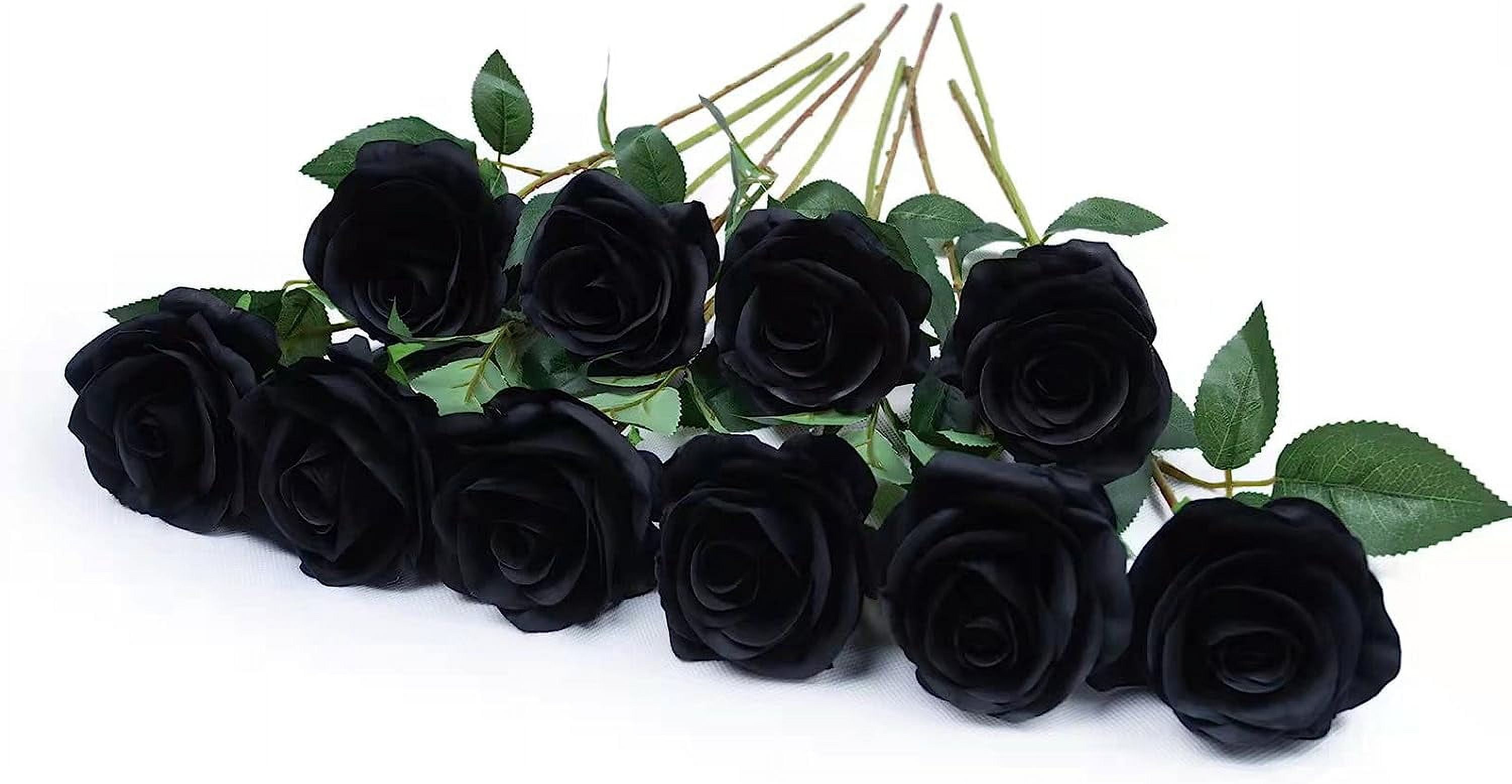 Fake Black Roses Artificial Silk Flowers Faux Rose Flower Long Stems ...