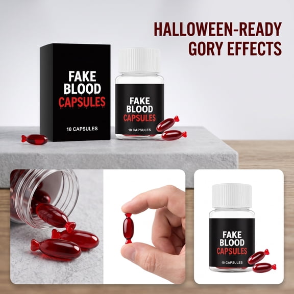 Fake Blood Capsules Halloween Party Supplies Vampire Zombie Makeup Accessory for Costumes Spooky Looks 5X2 Inch 1 Pack for Adult Halloween Events