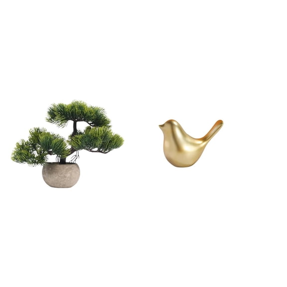 Fake Bonsai Tree Birds Figurine Faux Plant Statue Resin Craft for Living Room Table Centerpiece Display