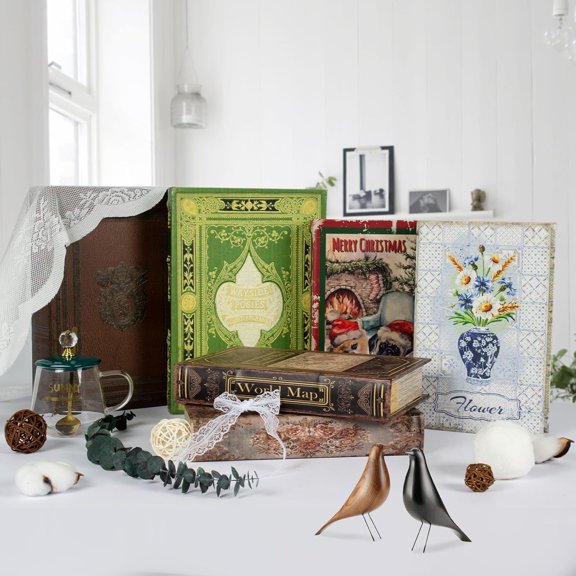 Fake Book Box Vintage Style,Decorative Book Storage Box Retro Map Pattern Wooden Box to Store Postcard,Photos,Jewelry,Remotes,Sundries 1-01$$Home Decor, Kitchen, & Other