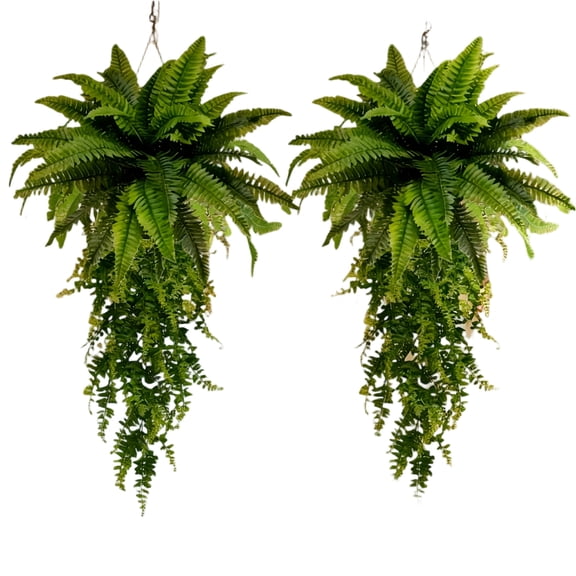 Fake Boston Ferns, Hanging Greenery, 32 In, Artificial Plants Indoor Hanging, Plants Artificial Decor, Home Decoration, Dark Green Light Green, 2 Pcs