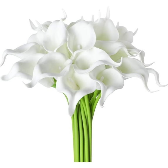 Fake Calla Lily Flowers Artificial Flowers Bulk Faux Bridal Bouquet 20 Pcs Calla Lilies Bouquet for Wedding Christmas Thanksgiving Home Party Decor,Pure White