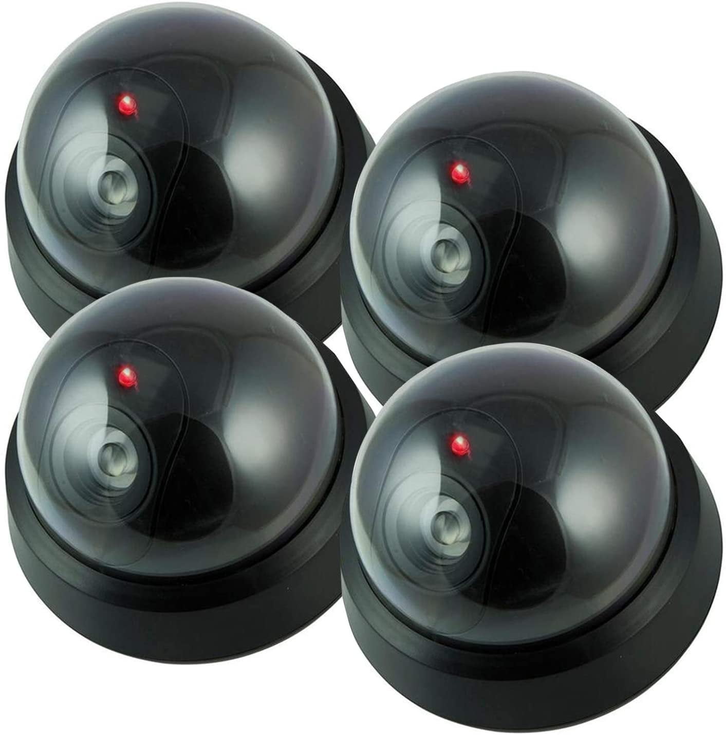 PEARL ENTERPRISES Fake Camera, Fakes Security Camera Outdoors, Dummy Dome Security Camera, Wireless Surveillance System Realistic Look with Flashing red LED Light for Home or Business Pack of 4