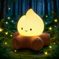Fake Campfire Lamp with Soothing Nature Sounds, Portable Rechargeable Night Light Ambient Lighting Desk Accessories, Cute Flame Lamp for Bedroom, Desktop, Camping Decor, Basic Style