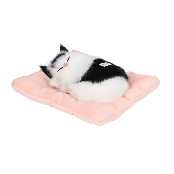 Fake Cats Sleeping Kitten Doll Toy Simulation Sleeping Cat On Pad Interactive Pet Toy with Sound Active Carbon Interactive Companion Pets[Black and white]