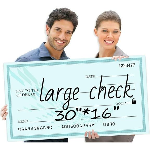 Fake Check Big Blank Checks 30" x 16" - Giant Blank Check Oversized Checks, Reusable Big Check for Presentation Dry Erase Check, Large Checks for Endowment Raffle Reward Winners Check Cardboard