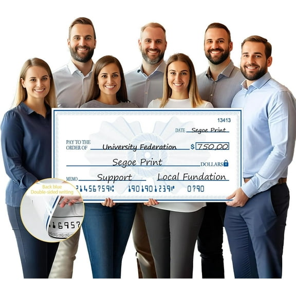 Fake Check Large Check - 40" x 16" Reusable Giant Check Big Checks for Presentation, Endowment Donations, Fundraisers, Retirement,Charity & Donation Events