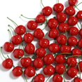 thumbnail image 1 of Fake Cherries, 50Pcs Red Artificial Cherry Faux Fruit for Home Kitchen Fruit Bowl Fake Cupcakes Decor, 1 of 3