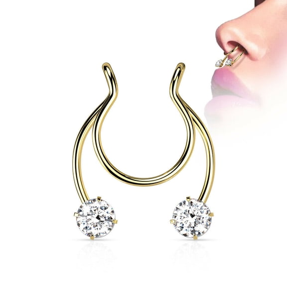 Fake Clip on Horseshoe with Forward Facing Prong Set CZ