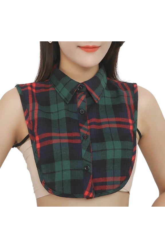 Fake Collar Detachable Blouse False Collar Half Shirts Collar Plaid Designed Cotton Top Elegant for Women (J)