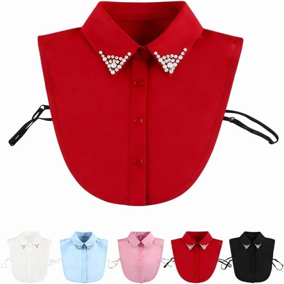 Fake Collar for Women, 2026 New Rhinestone & Pearl Detachable Collar Blouse Shirt Front, Faux Collar Accessory