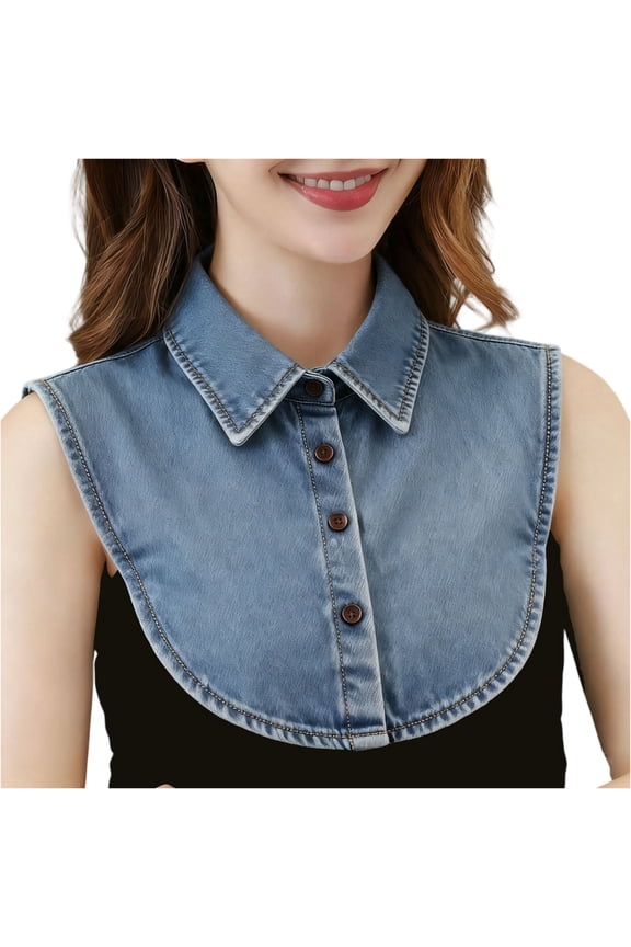 Fake Collar for Women Detachable Denim Button Down Half Shirt Blouse Mock Collar Removable Shirt Collar Accessory B