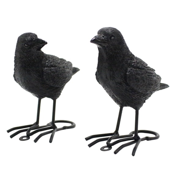 Fake Crow Resin Figurines, Halloween Raven Ornaments, Pair Bird Tabletop Statues, Realistic Animal Craft for Party Courtyard Decor