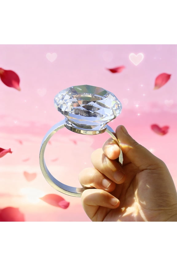 Fake Diamond Ring with Artificial Crystal for Creative Birthday Gift Proposal Wedding Simulation Large Size Novelty