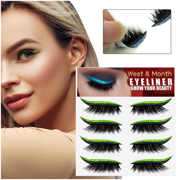 Fake Eyelash Eyeliner Sticker Kit - 2 in 1 Reusable Lash Stickers 4 Pair Self Adhesive Cat Eye False Eyelashes Makeup Set for Women Party Halloween Cosplay Birthday Beauty Gift Set