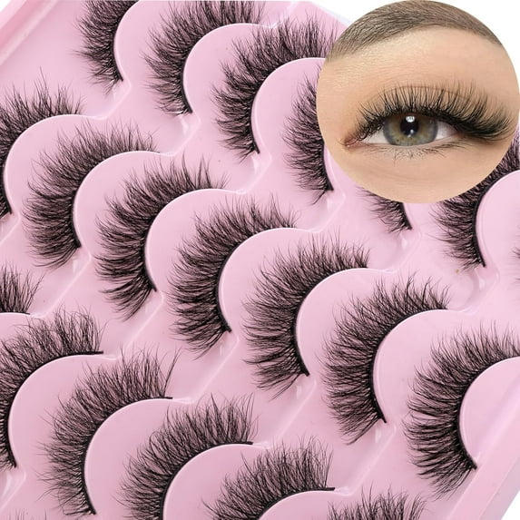 Fake Eyelashes 14 Pairs Black 3D Cat Eye Natural Look Lashes(Not Contain Glue)