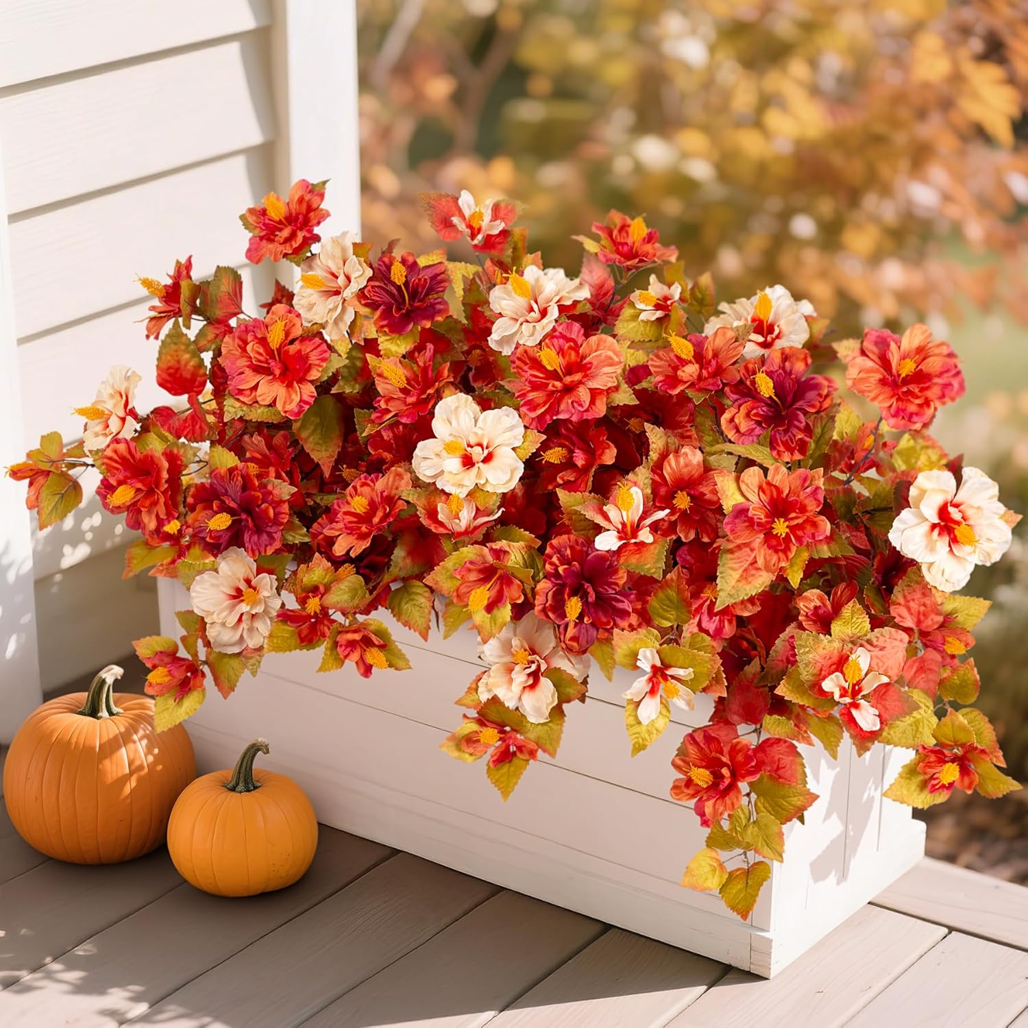Fake Fall Flowers Artificial for Outdoors Decoration 2PCS Faux Orange ...