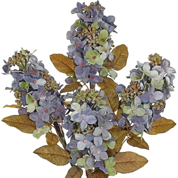 Fake Fall Flowers Artificial Silk Dried Hydrangea with Seed Artificial Fall Flowers Dried Florals Bouquet Autumn Decorations for Office and Home (4 PCS) (Blue)