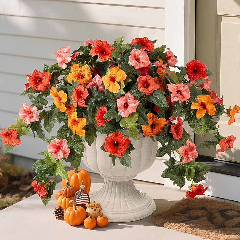 Faking Fall Fake Fall Flowers for Outdoors Decor 2PCS Artificial Flowers Fake Faux ...
