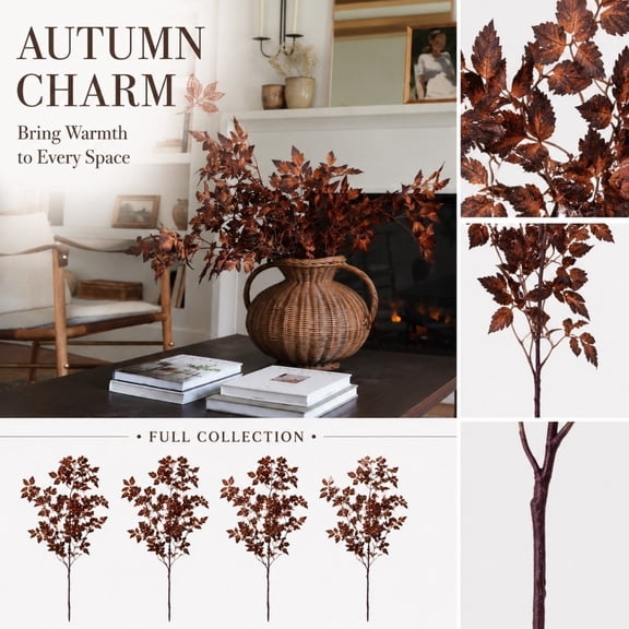 Fake Fall Leaves Branch, Vivid Autumn-Toned Maple Foliage, for Dining Table Centerpiece Decor, Thanksgiving Decorations Indoor, Holiday Host Gift, Artificial Stems, 24 Inch