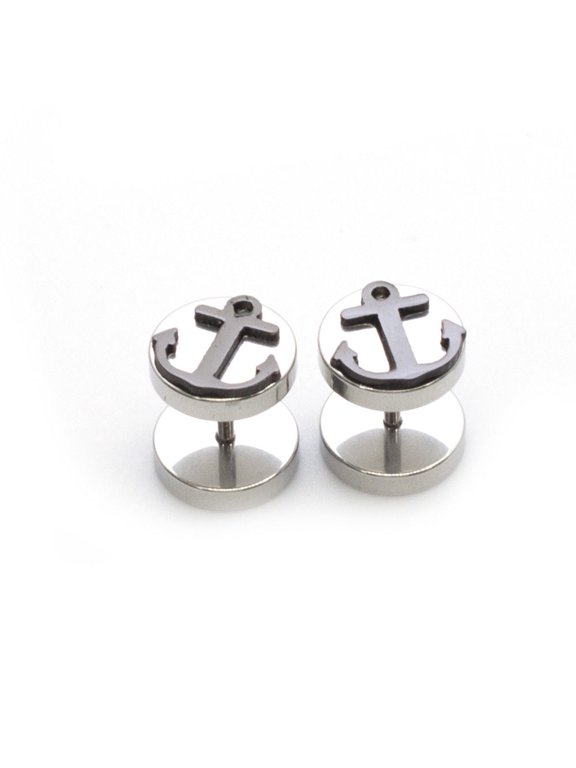 Fake Faux Cheater Illusion Ear Plug Earrings with Anchor Design 16G