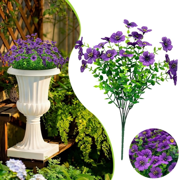 Fake Faux Plant Artificial Flowers for Outdoors, UV Resistant Daisies Silk Flowers Decoration for Indoors Window Boxes Gardens Wedding Summer Home Grave Decor, 1 Bundles (Dark Purple)