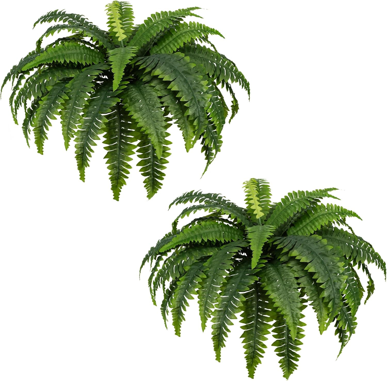 Fake Ferns - Set of 2 Artificial Fern,24 Leaves for Each Bouquet - Indoor/Outdoor Faux Boston Fake Fern Bush Plant for Home, Office, Garden Decoration