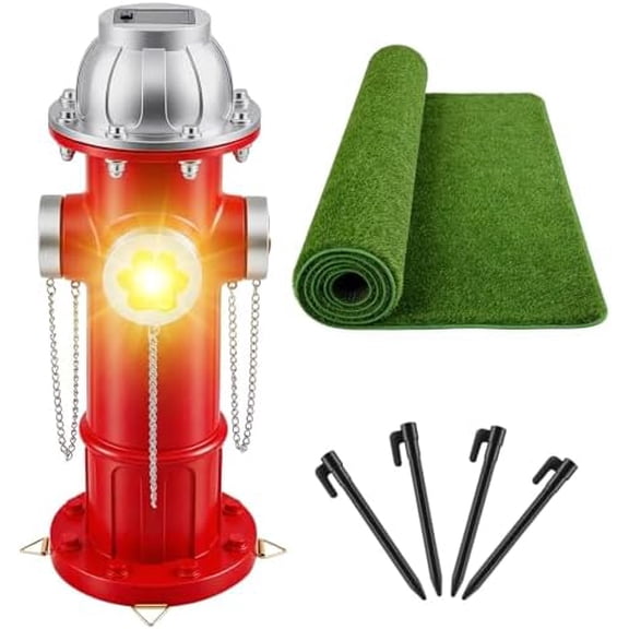 Fake Fire Hydrant for Dogs to Pee On with Lawn Pad, 14.5" Solar Light Dog Fire Hydrant Post with Glowing Paw Prints for Garden Statues Lawn Outdoor Decorations, Firefighter Gifts for Men