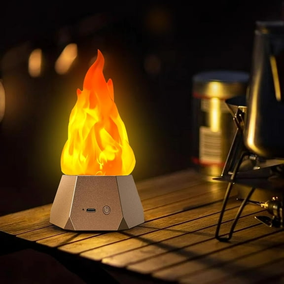 Fake Fire Lamp, USB Rechargeable Flameless Candles with Flickering Flame, 3-Mode LED Flame Light for Outdoor Camping Holiday Halloween Christmas Thanksgiving Table Yard Decorations 1Pcs