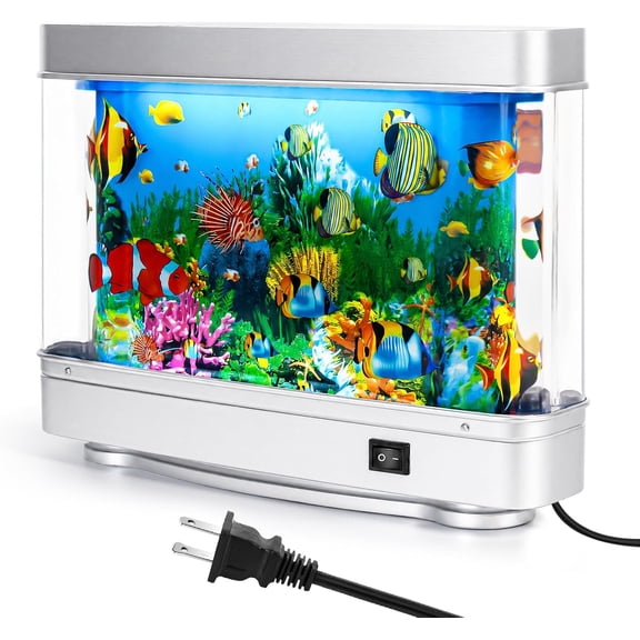 Fake Fish Tank Baby Aquarium - Artificial Fish Lamp with Moving Tropical Fish - LED Sensory Aquarium Light for Bedroom and Office, Ideal for Kids and Adults - Relaxing Night Light & Stress Reliever