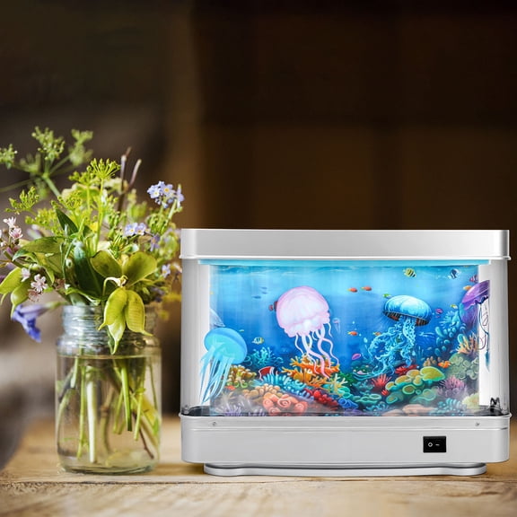 Fake Fish Tank Mini Aquarium,12*9in Artificial Tropical Fish Decorative, Fake Aquarium Decorative Lamp, Aquarium Lights Motion Lamp Night Light with Moving Fish, Gifts for Home Decor(Marine Life B)