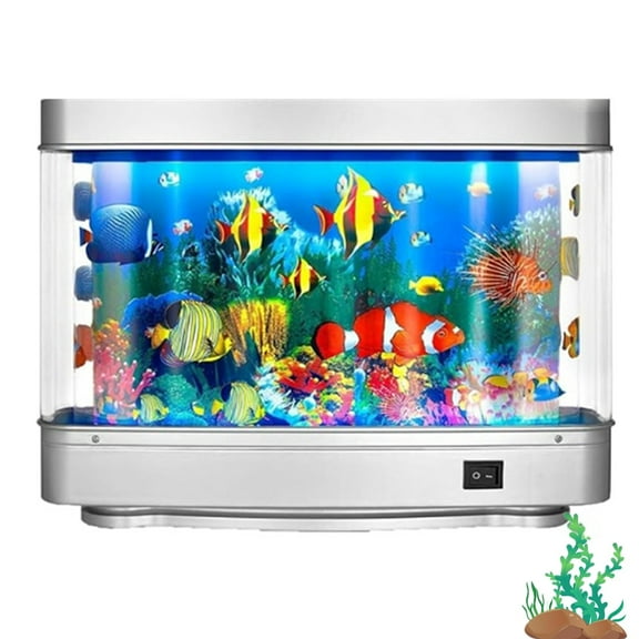 Fake Fish Tank Mini Aquarium, Artificial Tropical Fish Decorative Lamp, Aquarium Lights Motion Lamp Night Light with Moving Fish (US Plug)
