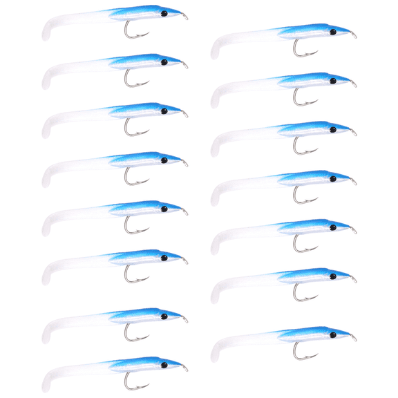 Fake Fishing Lure Sea Bait with Hook Eel 5cm/0.6G T Tail Soft Insect Simulation 15Pcs Blue