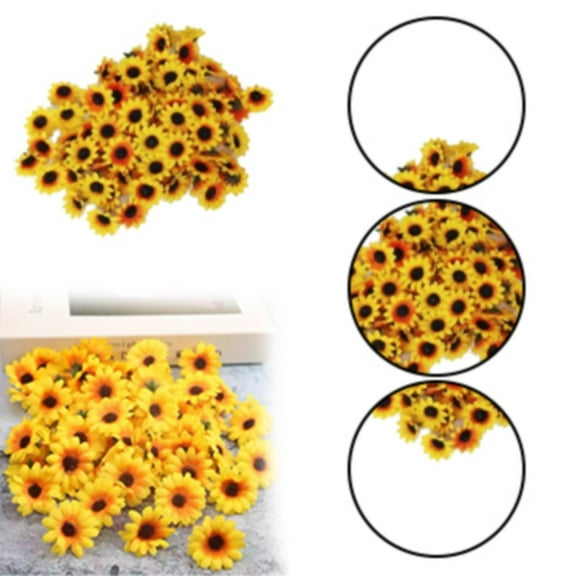 Fake Flower Bouquet 100Pcs Artificial Silk Sunflower Heads Gerbera Flowers Petals 1.6" For Diy Home Wedding Decoration Garden Craft Art Decor,Black Household Imitation