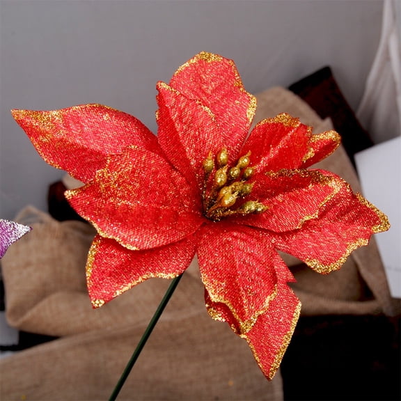 Fake Flower Bouquet 14Cm Christmas Flower Glitter Sunflower Creative New Christmas Tree Garland Rattan Decoration,Red Household Imitation