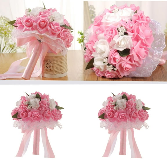 Fake Flower Bouquet Artificial And Dried Flower Colors Bridal Bouquet Ribbon Wedding Bouquet Bride Holding Flower Pe Rose Bridesmaid Wedding Foam Flowers Rose,Pink Household Imitation