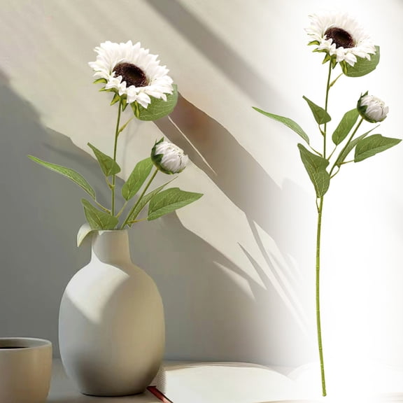 Fake Flower Bouquet Artificial Sunflower Fresh Keeping Bright Color Decoration Long Artificial Sunflower Stem Festival Products,White Plastic Simulation Sunflower