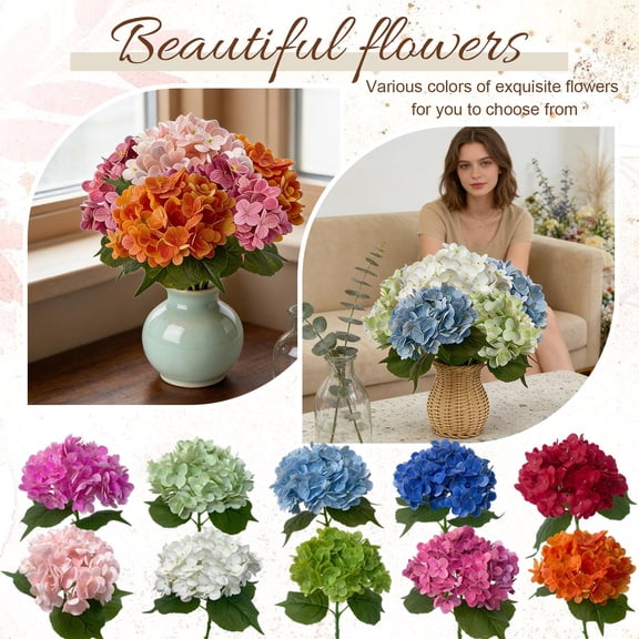 Fake Flower Bouquet Kit, Light Green 20 Inch 4 Piece Artificial Hydrangea Set, 176 Detailed Petal Decorative Hydrangea Heads, Real Touch Hydrangea Stems, Zero Water Required for