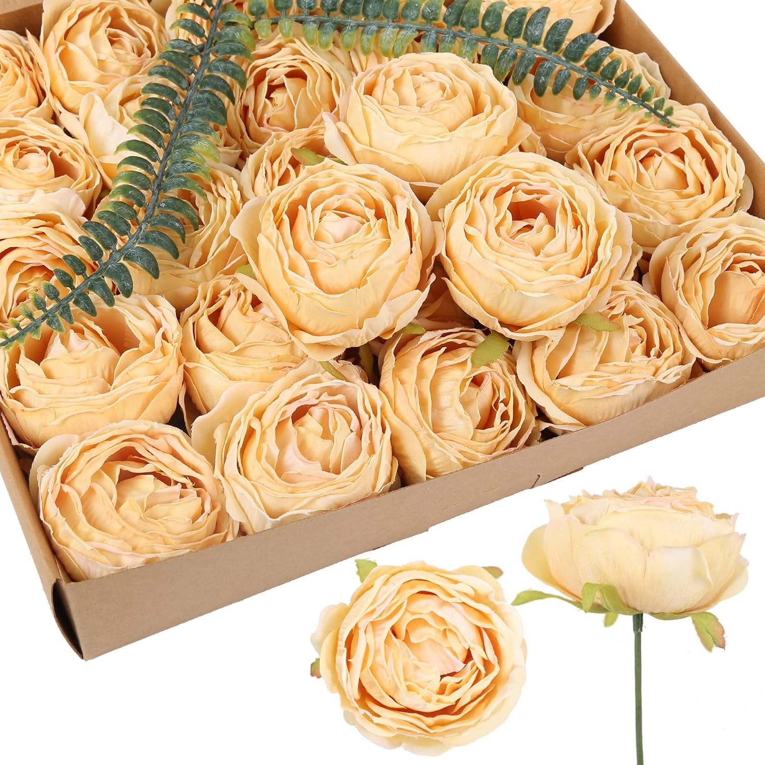 Fake Flower Heads Artificial Roses Bulk Dried Flowers with Stems Decorative Flowers for Head Table Wedding Decorations Dining Table Decor Centerpiece (Lemonade)