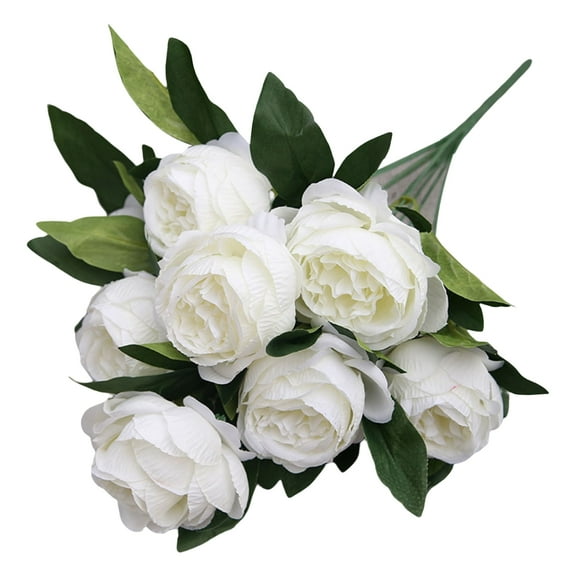 Fake Flower Realistic No Withering Home Decoration European Style 10 Head Artificial Burgundy Roses Bunch for Living Room-White