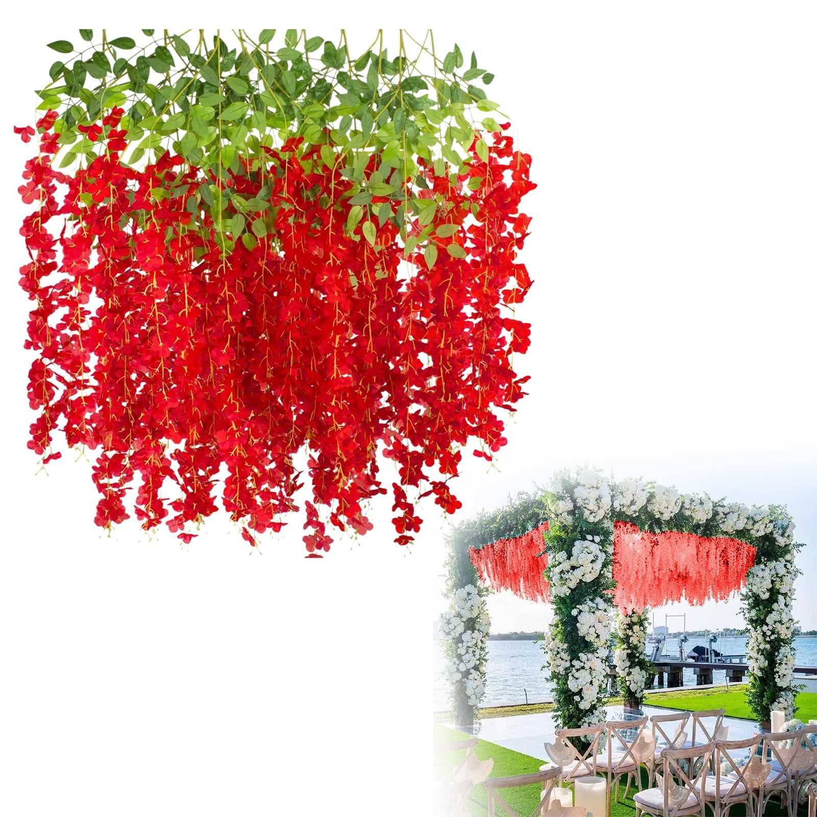 Artificial Flower String Fake Flowers,12 Pack Wisteria Flower Vines Garland 3.75 Feet Artificial ...