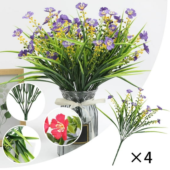 Flowers 4 Bundles Outdoor Decor - 14" UV Protected Artificial for Garden, Yard, Porch - Silk & Mixed Flowers for Window Boxes & Planters (Spring/Summer)