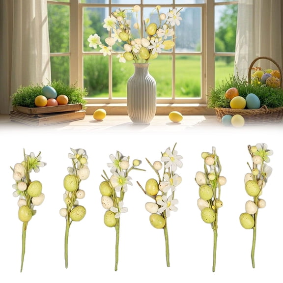 Fake Flowers,6PCS Artificial Easter Egg Picks Colorful Easter Picks And Sprays For Floral Arrangements Spring Floral Stems For Home Vase Flower Arrangement Table Centerpiece Decor